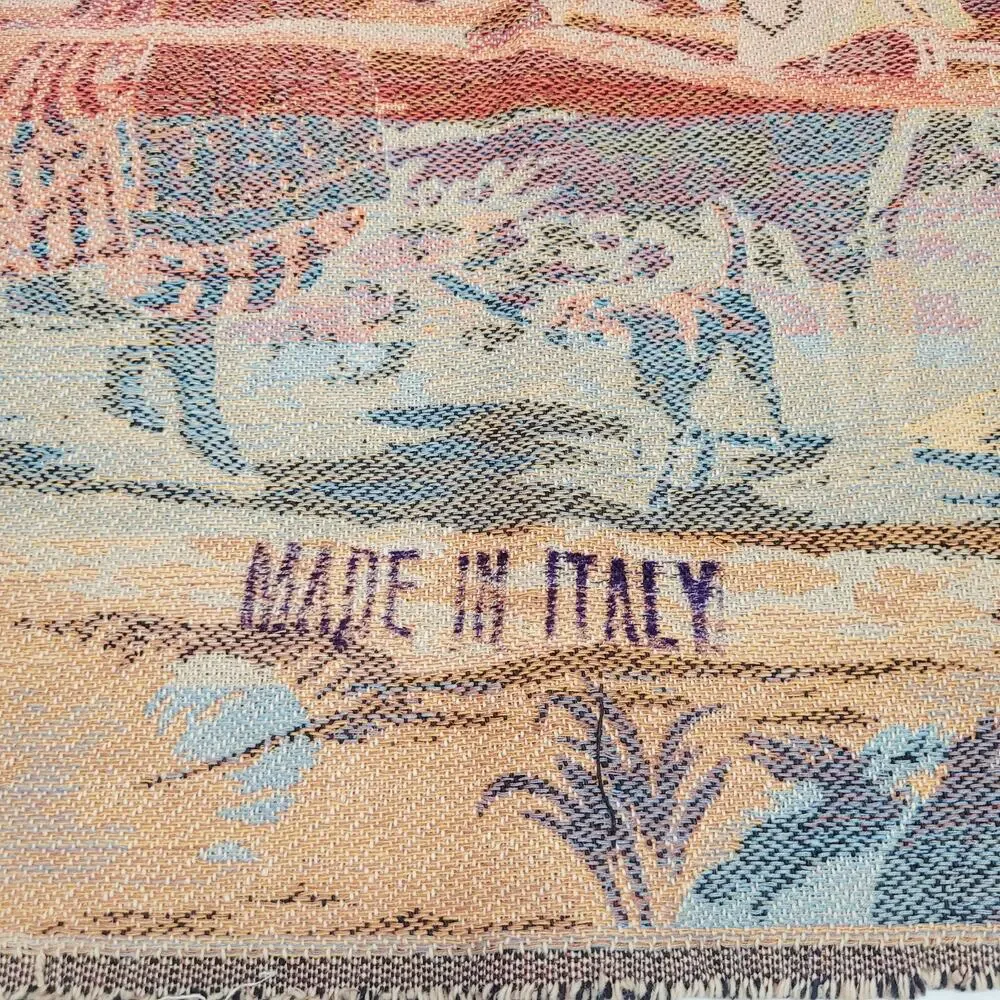 Vintage Italian Woven Tapestry Courting Couples on Bridge Made in Italy 36